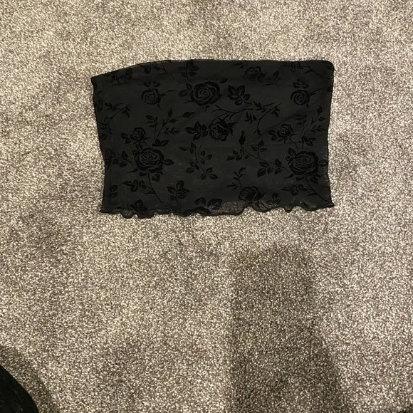 Forever 21 Black Floral Gothic Emo Punk Rock E-Girl Tube Top Size Small - Picture 1 of 3